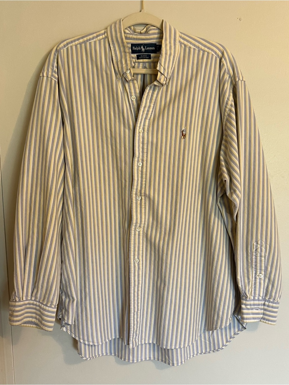Ralph Lauren Men's Light Blue & Yellow Vertical Stripe Button-Down Shirt